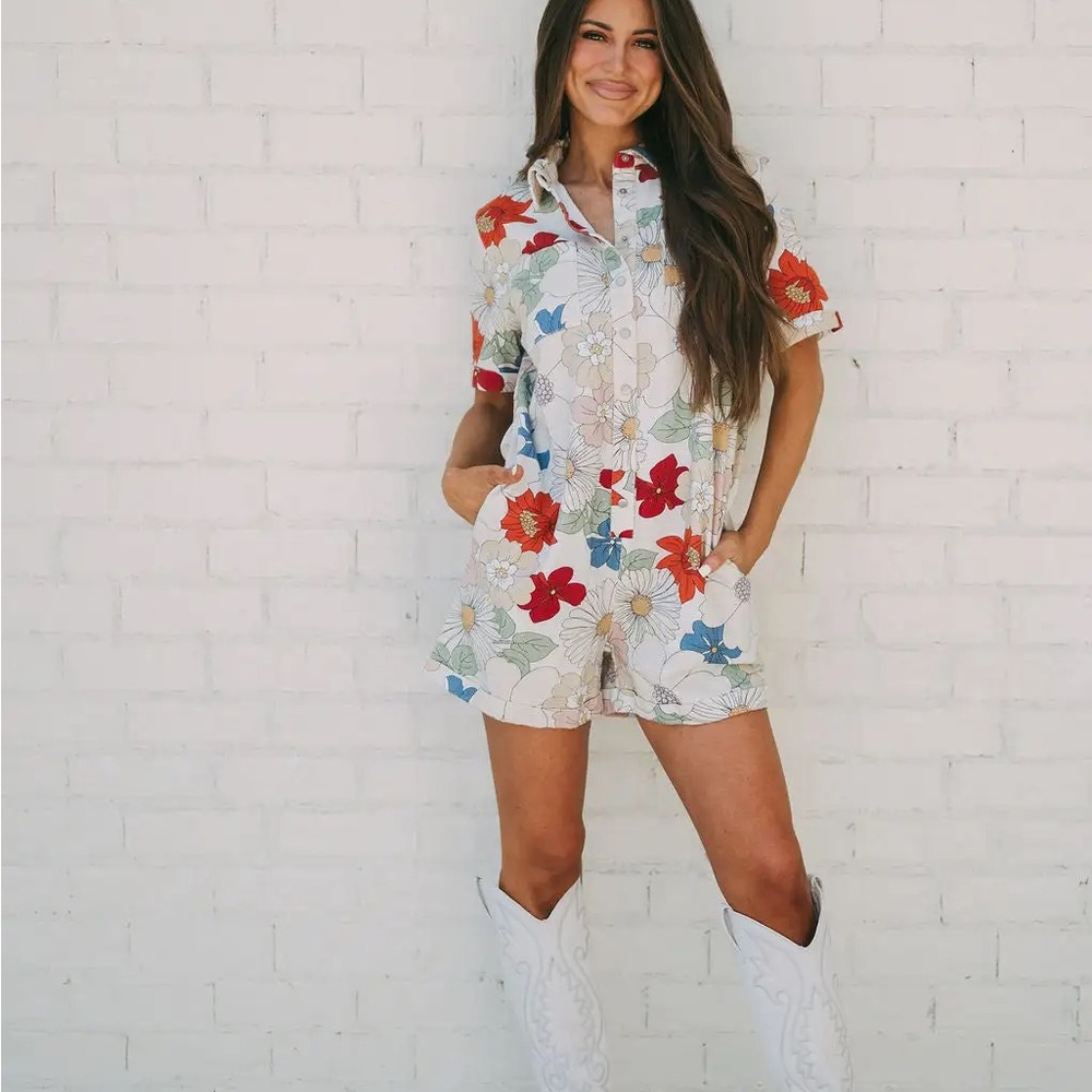 Floral Print Fall Jumpsuit - Multicolor